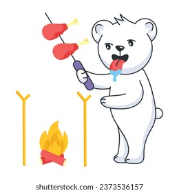 Camping bbq flat sticker, editable design 