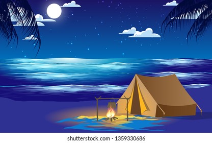 Camping At The Beach In The Night