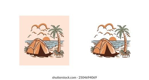 camping beach summer time illustration vector