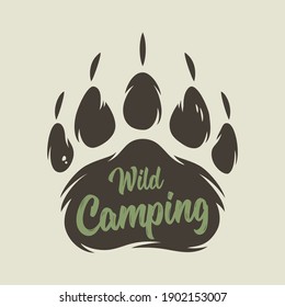 Camping bear footprint design for camping and outdoor travel expedition or t-shirt print