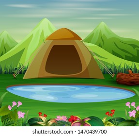 Camping in a beautiful nature landscape illustration