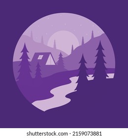 Camping in beauty nature in the dark graphic illustration vector art t-shirt design