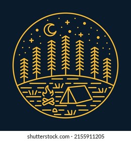 Camping with beauty nature at night graphic illustration vector art t-shirt design