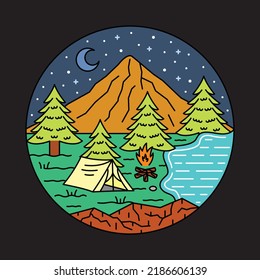 Camping in the beauty nature at night graphic illustration vector art t-shirt design