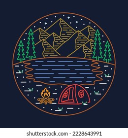 Camping and beauty nature at night graphic illustration vector art t-shirt design