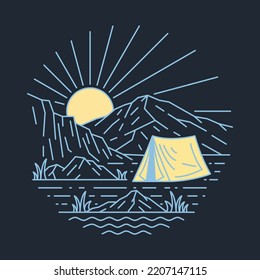 Camping with beauty sunrise graphic illustration vector art t-shirt design