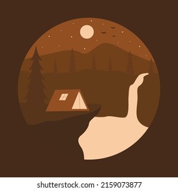 Camping with beauty view of nature at night graphic illustration vector art t-shirt design