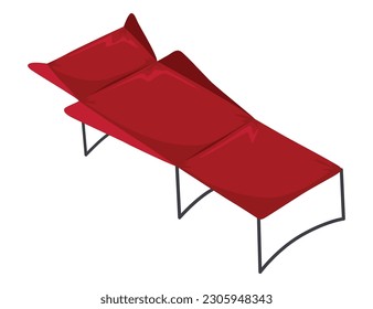 Camping bed. Folding tourist sleep equipment, outdoor travel furniture for rest. Portable recreation accessory, illustration isolated on white background