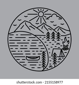 Camping beside lake in the beauty nature graphic illustration vector art t-shirt design