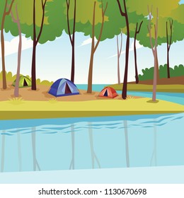 Camping Beside Lake In Jungle