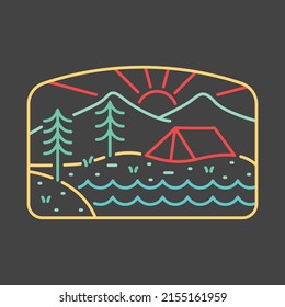 Camping beside lake in the nature graphic illustration vector art t-shirt design