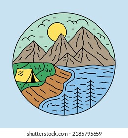 Camping beside river graphic illustration vector art t-shirt design
