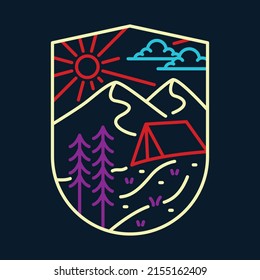 Camping beside river in the nature graphic illustration vector art t-shirt design