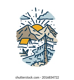 Camping between nature and sunrise graphic illustration vector art t-shirt design