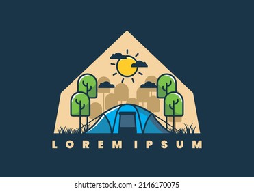 camping with a big tent flat illustration design