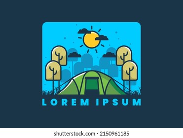 camping with a big tent flat illustration design