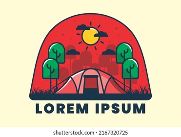 camping with a big tent flat illustration design