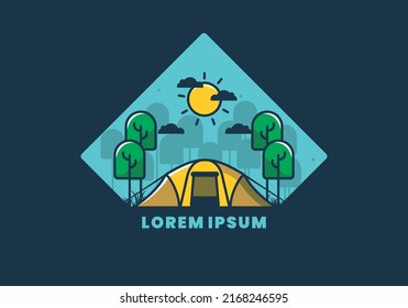 camping with a big tent flat illustration design