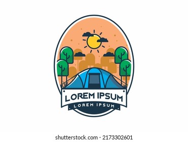 camping with a big tent flat illustration design