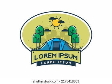 camping with a big tent flat illustration design
