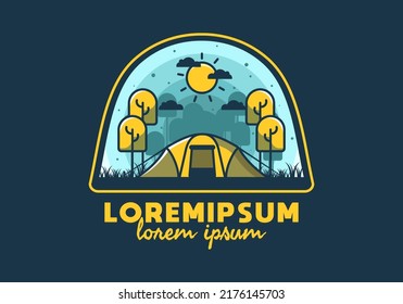 camping with a big tent flat illustration design