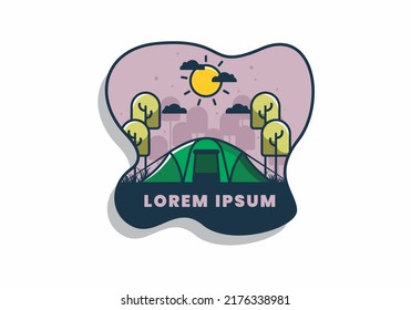 camping with a big tent flat illustration design