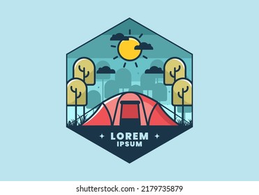 camping with a big tent flat illustration design