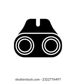 Camping binoculars icon in black fill mode. Vector illustration of summer camping equipment in trendy style. Editable graphic resources for many purposes.