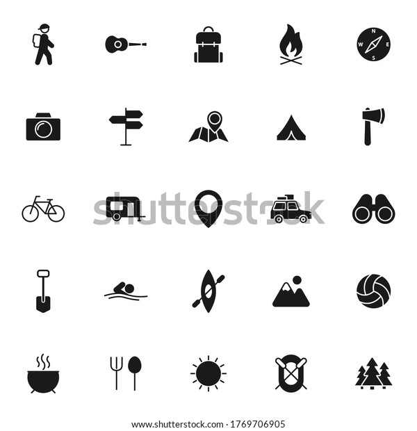 camping black vector icons isolated on white\
background. camping icon set for web and ui design, mobile apps and\
print products