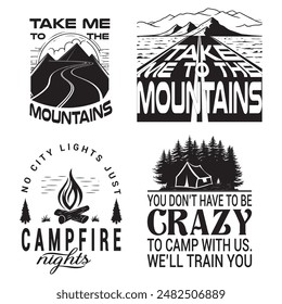 Camping Black and White Design Set