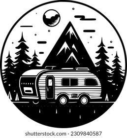 Camping - Black and White Isolated Icon - Vector illustration
