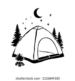 Camping Black And White Vector Illustration