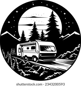 Camping | Black and White Vector illustration