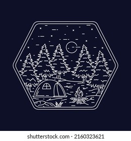 Camping with bonfire in the beauty nature at night graphic illustration vector art t-shirt design