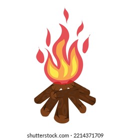 Fuego de camping al estilo de las caricaturas. Ilustración vectorial.