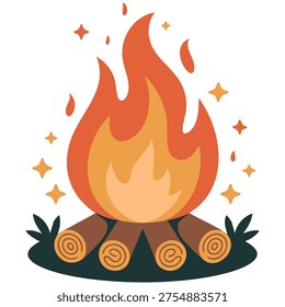 camping bonfire flames vector artwork and digital illustration isolated on white background