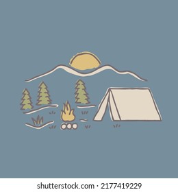 Camping and bonfire in the good nature graphic illustration vector art t-shirt design