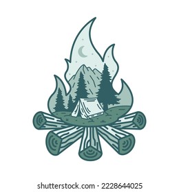 Camping und Bona-fire-Grafik, Vektorgrafik-T-Shirt-Design