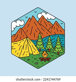 Ilustración gráfica de camping y fogón diseño de camisetas vectoriales de arte