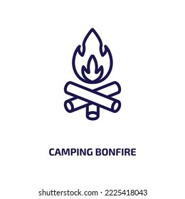 camping bonfire icon from nature collection. Thin linear camping bonfire, bonfire, camp outline icon isolated on white background. Line vector camping bonfire sign, symbol for web and mobile