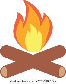 Camping Bonfire Icon On White Background. Burning Firewood Sign. Bonfire Symbol. Campfire And Firewood Logo. Flat Style.