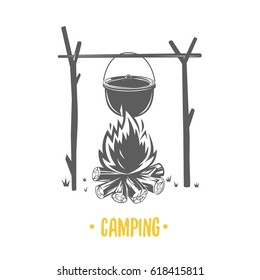 Camping, bonfire illustration. Vector logotype isolated on white background.