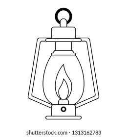 camping bonfire lantern black and white