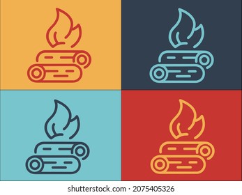 Camping-Bonfire-Logo-Vorlage, einfaches, flaches Symbol auf Feuer, Natur, Campfeuer
