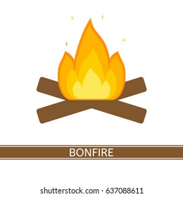Camping bonfire vector illustration. Campfire with wood in flat design isolated on white background. Burning logs.