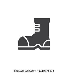 Camping boot vector icon. filled flat sign for mobile concept and web design. Hiking boots simple solid icon. Symbol, logo illustration. Pixel perfect vector graphics