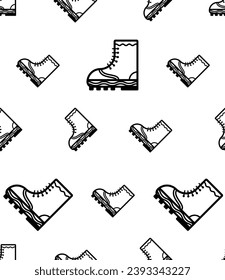 Camping Stiefel Nahtloses Muster, Jagd Wanderschutzstiefel Vektorgrafik Illustration