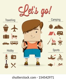 Camping boy character. Vector illustration