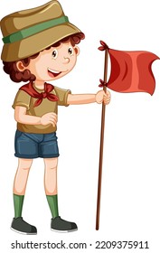 Camping boy holding flag illustration