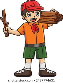 Camping Boy Scout Camper Cartoon Colored Clipart 